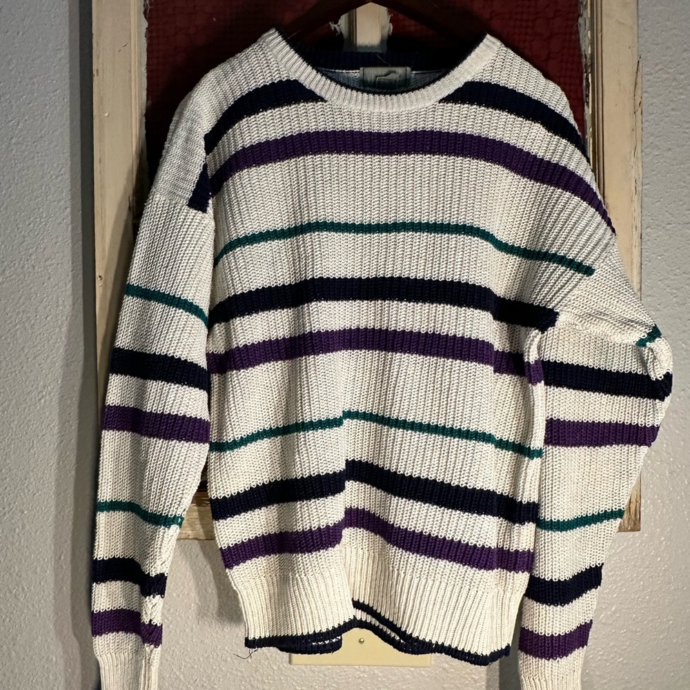 Striped Sweater in White, Purple, and Black